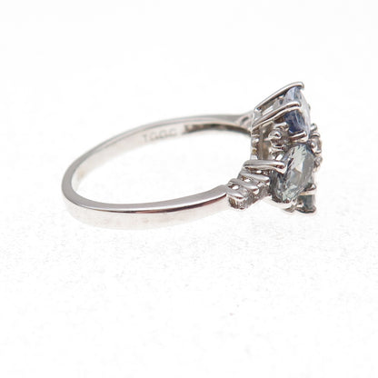 925 Sterling Silver Real Oval & Round-Cut Tanzanite Floral Ring Size 8.25
