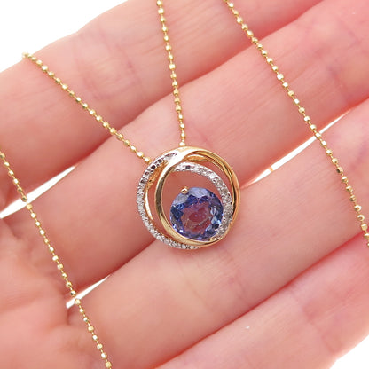Heng Ngai 925 Sterling Silver Gold Plated Real Diamond & Tanzanite Necklace 18"
