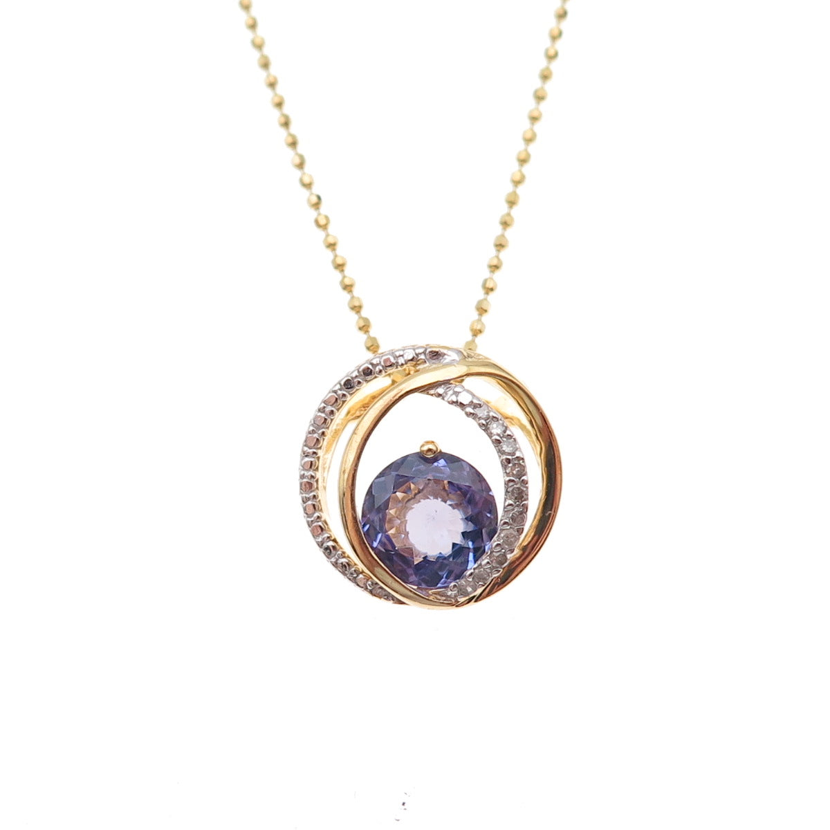 Heng Ngai 925 Sterling Silver Gold Plated Real Diamond & Tanzanite Necklace 18"