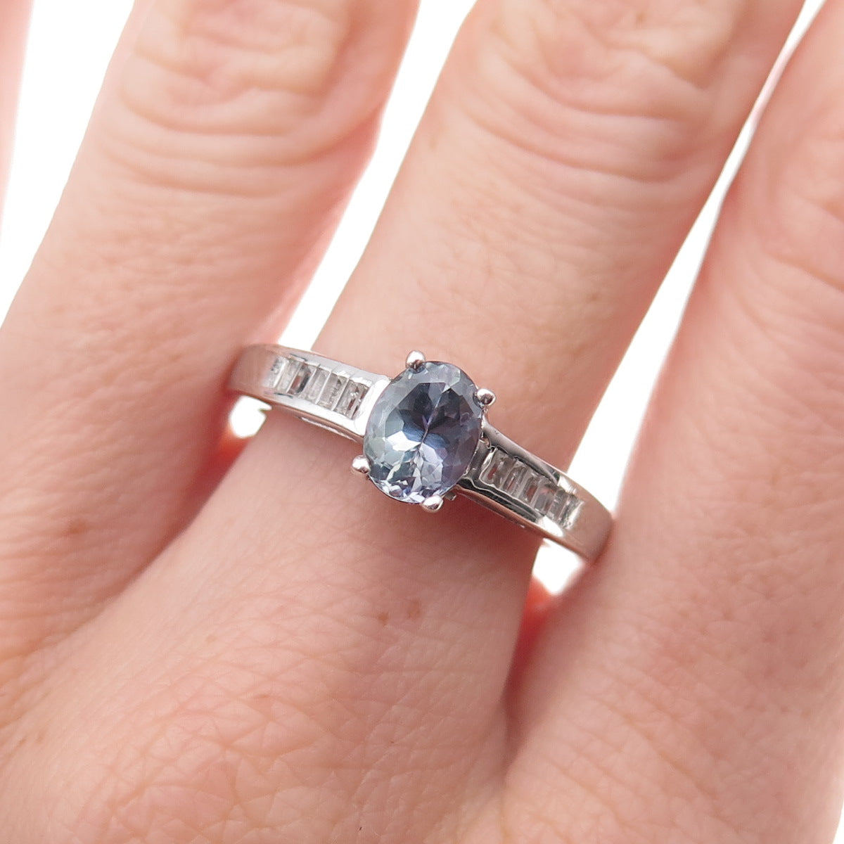 Chuck Clemency 925 Sterling Silver Real Iolite & White Topaz Ring Size 8.25