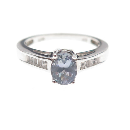 Chuck Clemency 925 Sterling Silver Real Iolite & White Topaz Ring Size 8.25