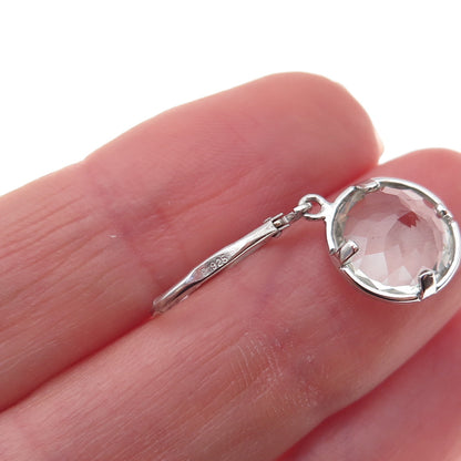 925 Sterling Silver Real Round-Cut Green Amethyst Dangle Earrings