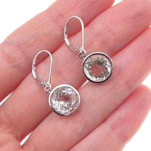 925 Sterling Silver Real Round-Cut Green Amethyst Dangle Earrings