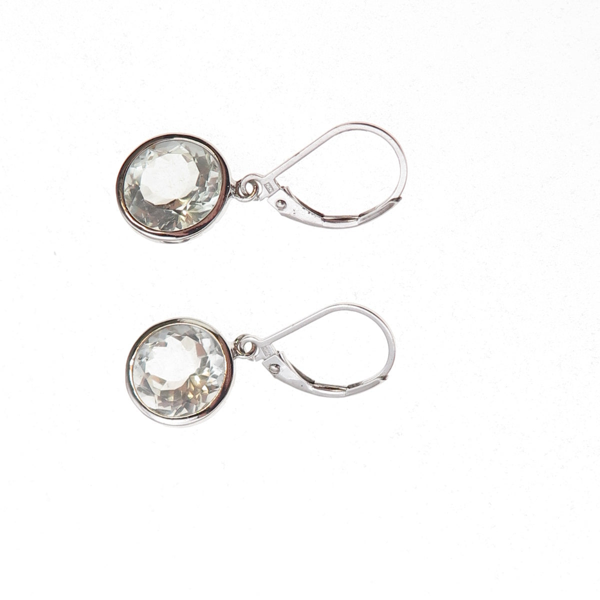 925 Sterling Silver Real Round-Cut Green Amethyst Dangle Earrings