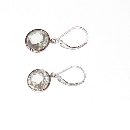925 Sterling Silver Real Round-Cut Green Amethyst Dangle Earrings