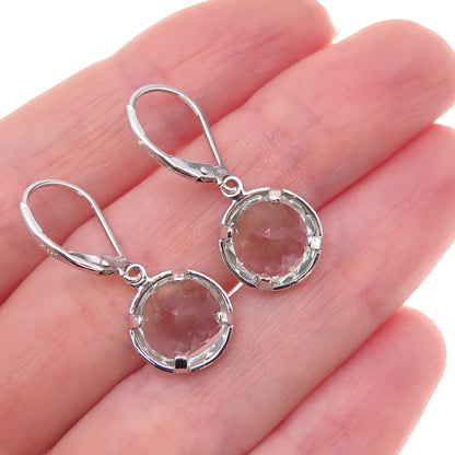 925 Sterling Silver Real Round-Cut Green Amethyst Dangle Earrings