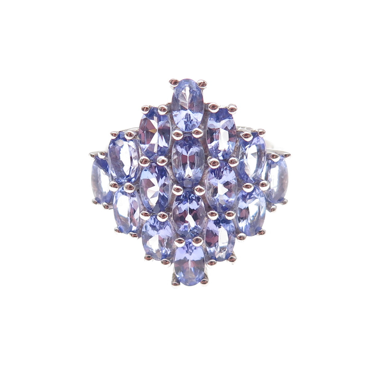925 Sterling Silver Real Oval-Cut Tanzanite Cluster Ring Size 8