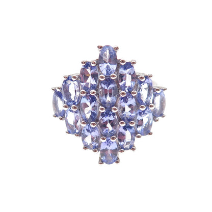 925 Sterling Silver Real Oval-Cut Tanzanite Cluster Ring Size 8