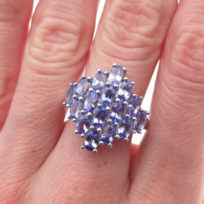 925 Sterling Silver Real Oval-Cut Tanzanite Cluster Ring Size 8