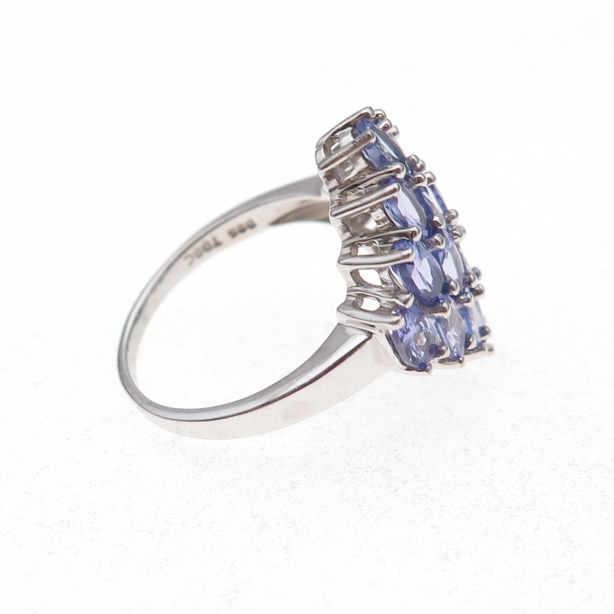 925 Sterling Silver Real Oval-Cut Tanzanite Cluster Ring Size 8