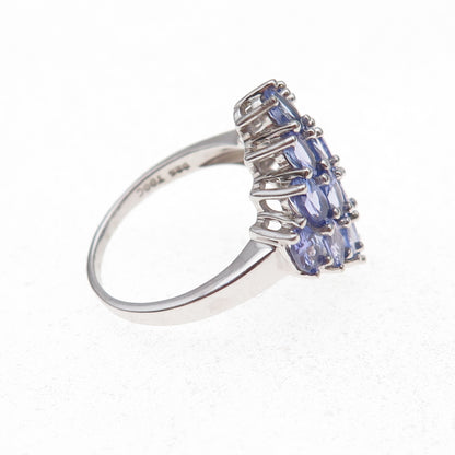 925 Sterling Silver Real Oval-Cut Tanzanite Cluster Ring Size 8