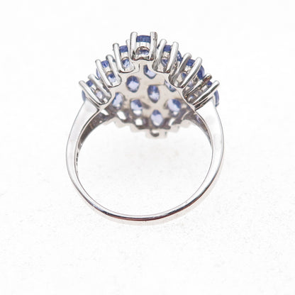 925 Sterling Silver Real Oval-Cut Tanzanite Cluster Ring Size 8