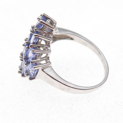 925 Sterling Silver Real Oval-Cut Tanzanite Cluster Ring Size 8