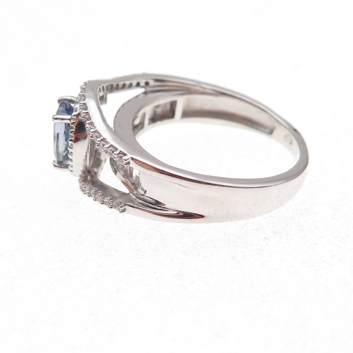 Chuck Clemency 925 Sterling Silver Real Tanzanite & White Topaz Ring Size 8