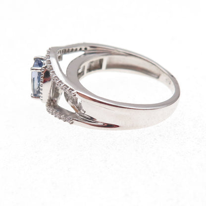 Chuck Clemency 925 Sterling Silver Real Tanzanite & White Topaz Ring Size 8