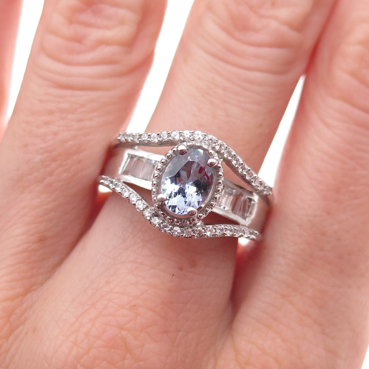 Chuck Clemency 925 Sterling Silver Real Tanzanite & White Topaz Ring Size 8