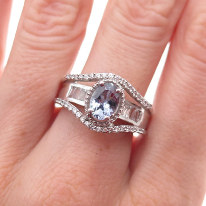 Chuck Clemency 925 Sterling Silver Real Tanzanite & White Topaz Ring Size 8