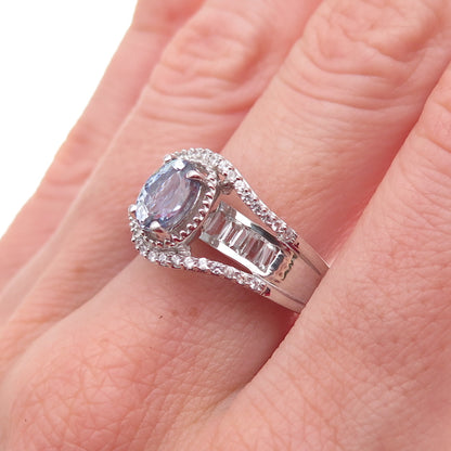 Chuck Clemency 925 Sterling Silver Real Tanzanite & White Topaz Ring Size 8