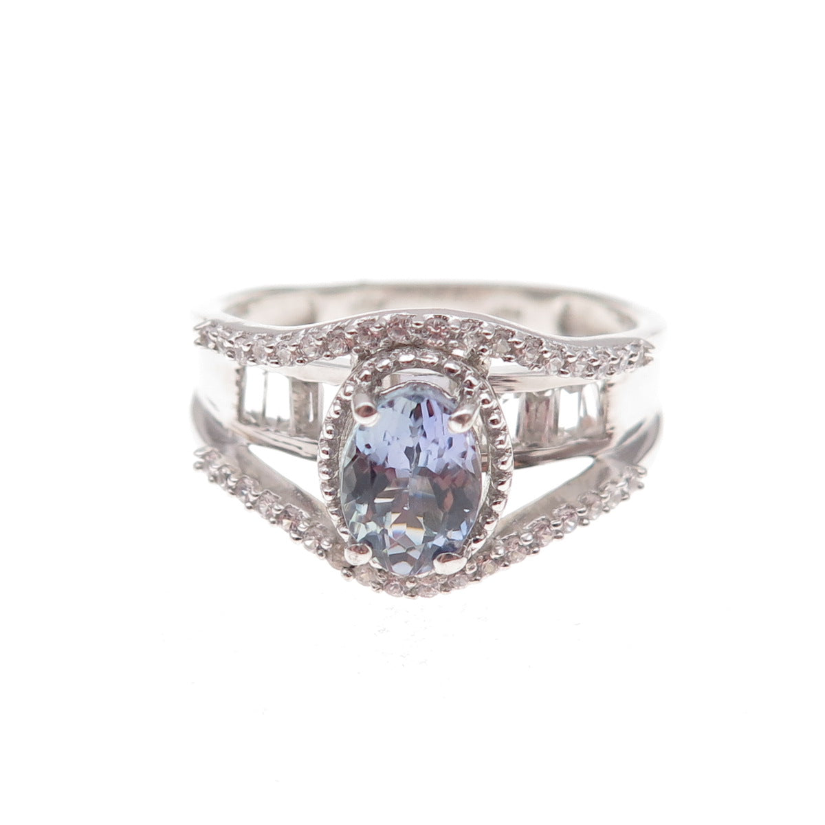 Chuck Clemency 925 Sterling Silver Real Tanzanite & White Topaz Ring Size 8