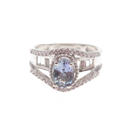 Chuck Clemency 925 Sterling Silver Real Tanzanite & White Topaz Ring Size 8