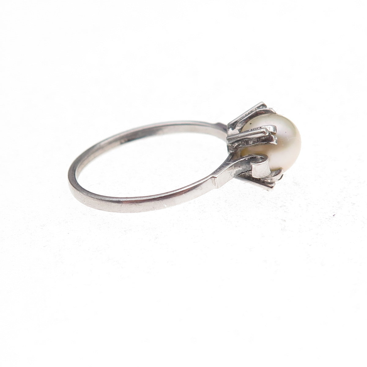 925 Sterling Silver Antique Art Deco Real Akoya Pearl Oxidized Ring Size 5.25
