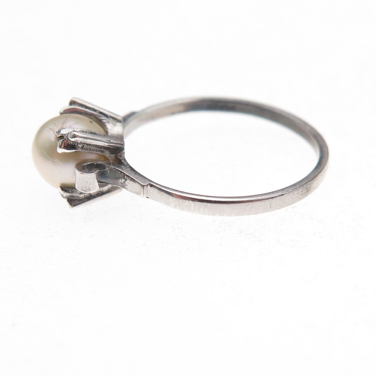 925 Sterling Silver Antique Art Deco Real Akoya Pearl Oxidized Ring Size 5.25
