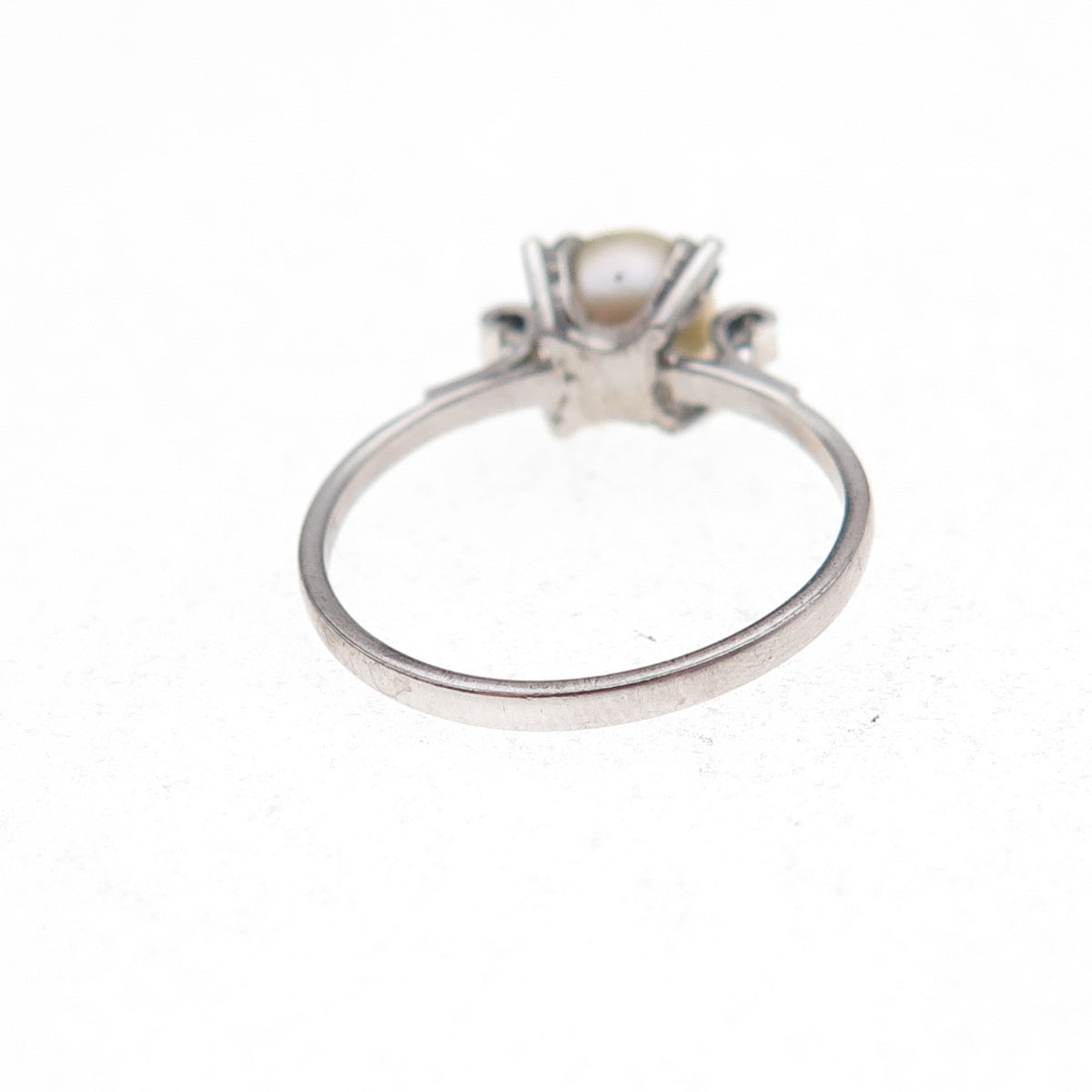 925 Sterling Silver Antique Art Deco Real Akoya Pearl Oxidized Ring Size 5.25