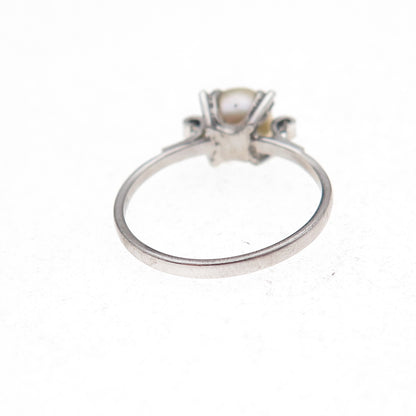 925 Sterling Silver Antique Art Deco Real Akoya Pearl Oxidized Ring Size 5.25