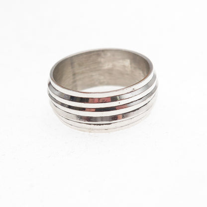 Sezgin 925 Sterling Silver Ribbed Band Ring Size 6.75