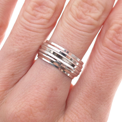 Sezgin 925 Sterling Silver Ribbed Band Ring Size 6.75