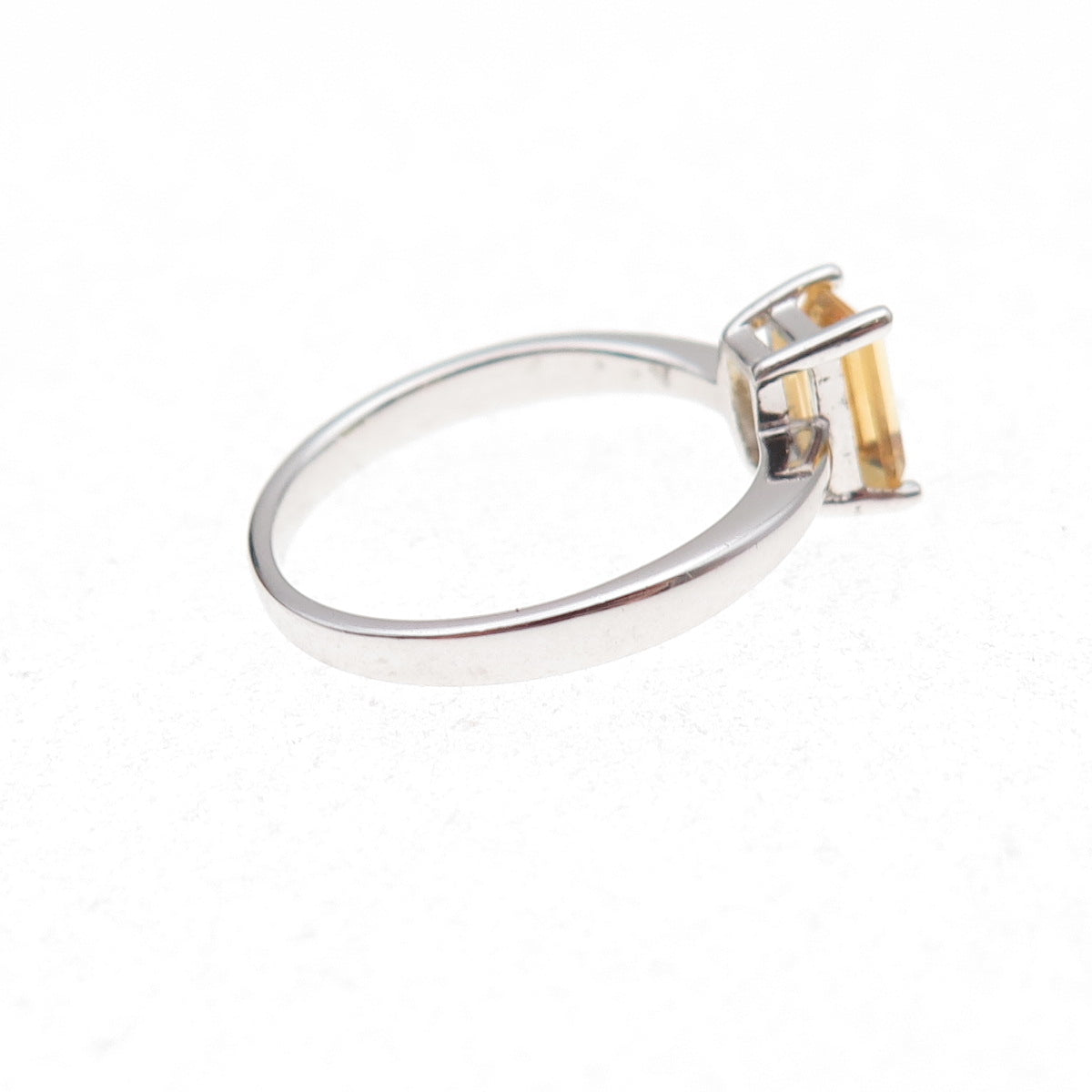 925 Sterling Silver Mexico Real Emerald-Cut Citrine Ring Size 7