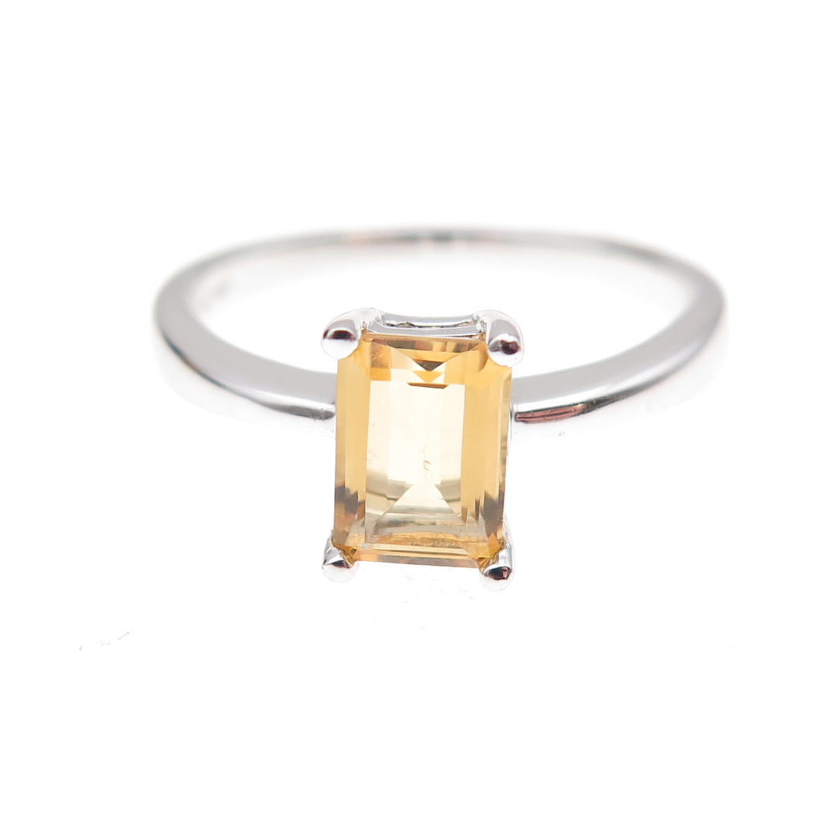 925 Sterling Silver Mexico Real Emerald-Cut Citrine Ring Size 7