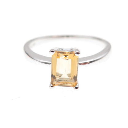 925 Sterling Silver Mexico Real Emerald-Cut Citrine Ring Size 7