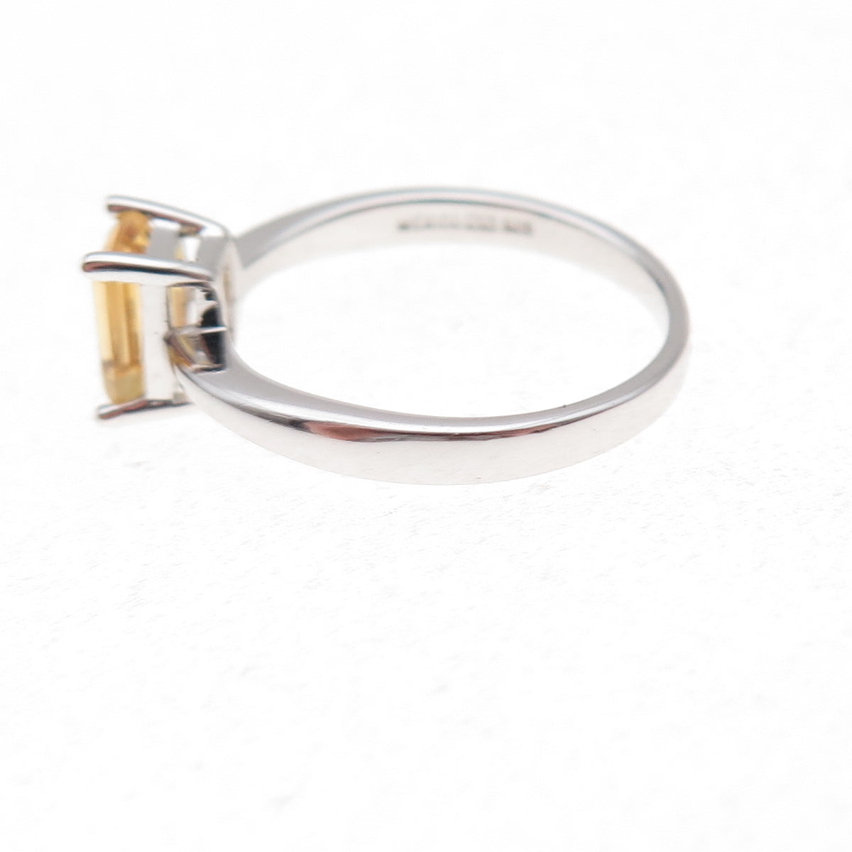 925 Sterling Silver Mexico Real Emerald-Cut Citrine Ring Size 7
