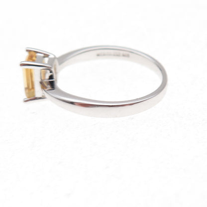 925 Sterling Silver Mexico Real Emerald-Cut Citrine Ring Size 7