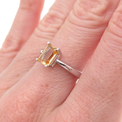 925 Sterling Silver Mexico Real Emerald-Cut Citrine Ring Size 7