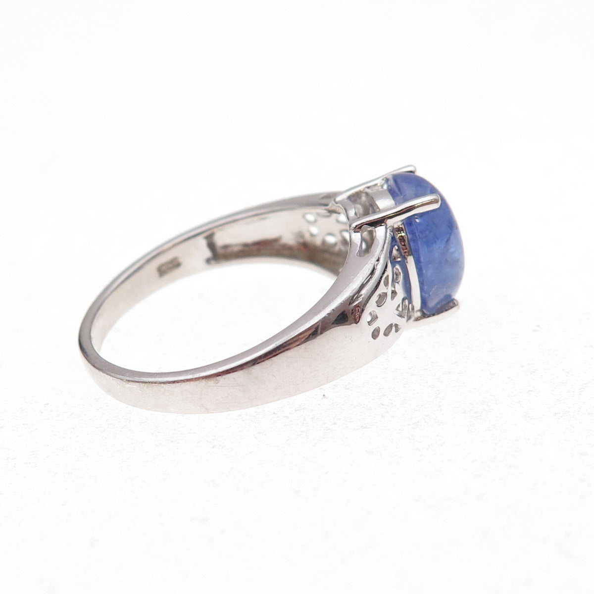925 Sterling Silver Real Cabochon Tanzanite Heart Ornate Ring Size 8
