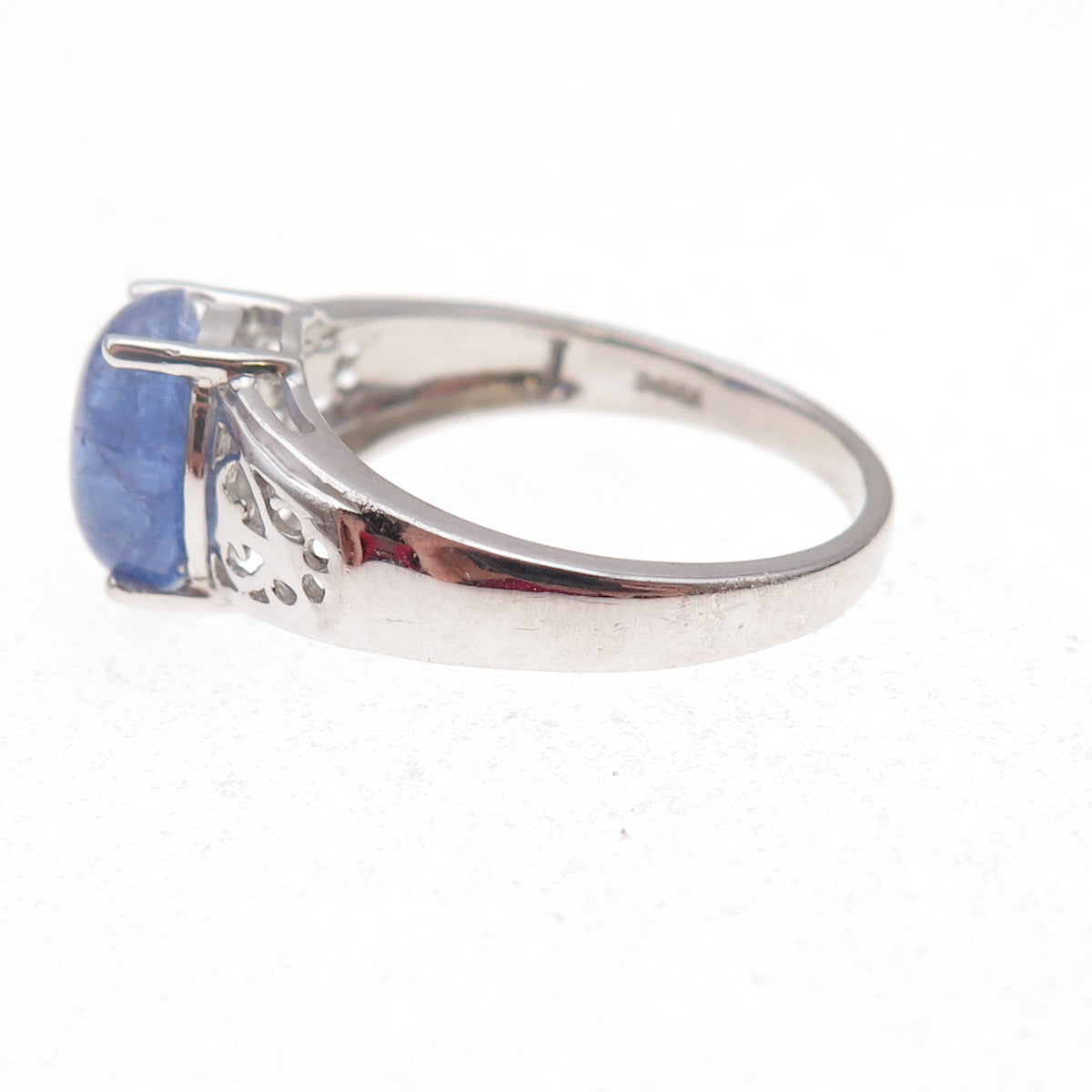 925 Sterling Silver Real Cabochon Tanzanite Heart Ornate Ring Size 8