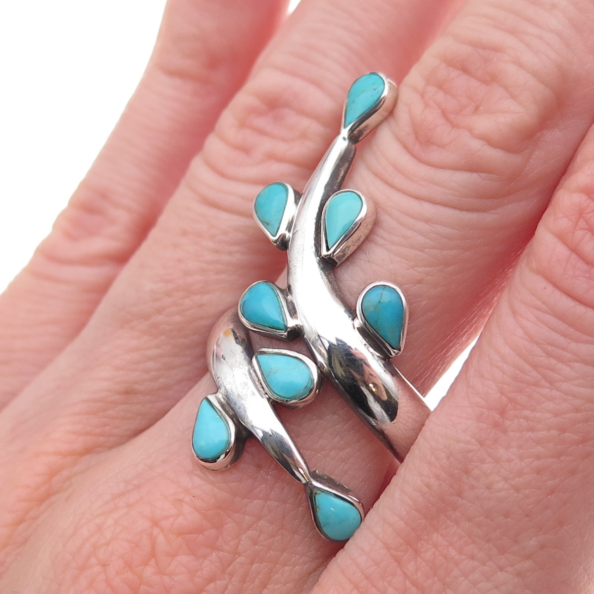 Dominique Dinouart Sterling Silver Vintage Mexico Real Turquoise Ring Size 9.25