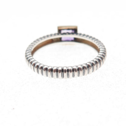 925 Sterling Silver 14K Gold Vintage Real Amethyst Ring Size 5.5