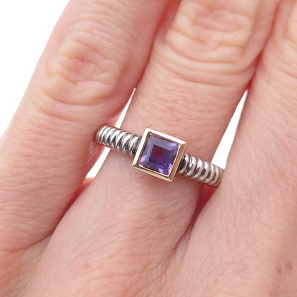 925 Sterling Silver 14K Gold Vintage Real Amethyst Ring Size 5.5