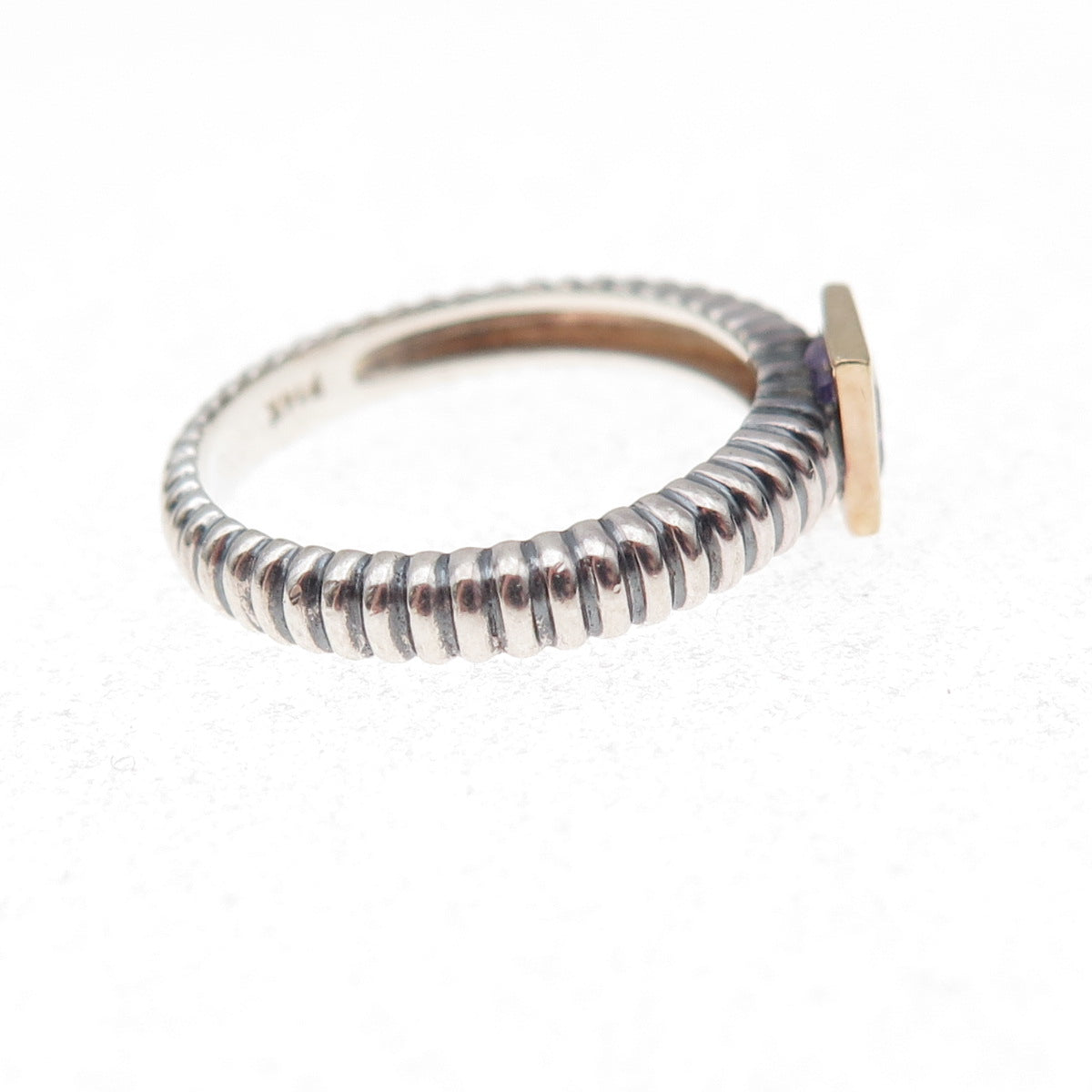 925 Sterling Silver 14K Gold Vintage Real Amethyst Ring Size 5.5