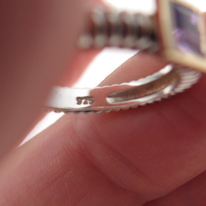 925 Sterling Silver 14K Gold Vintage Real Amethyst Ring Size 5.5