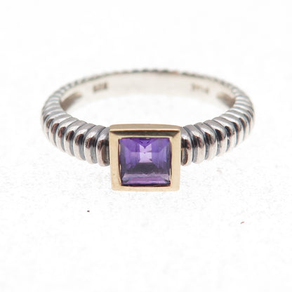 925 Sterling Silver 14K Gold Vintage Real Amethyst Ring Size 5.5