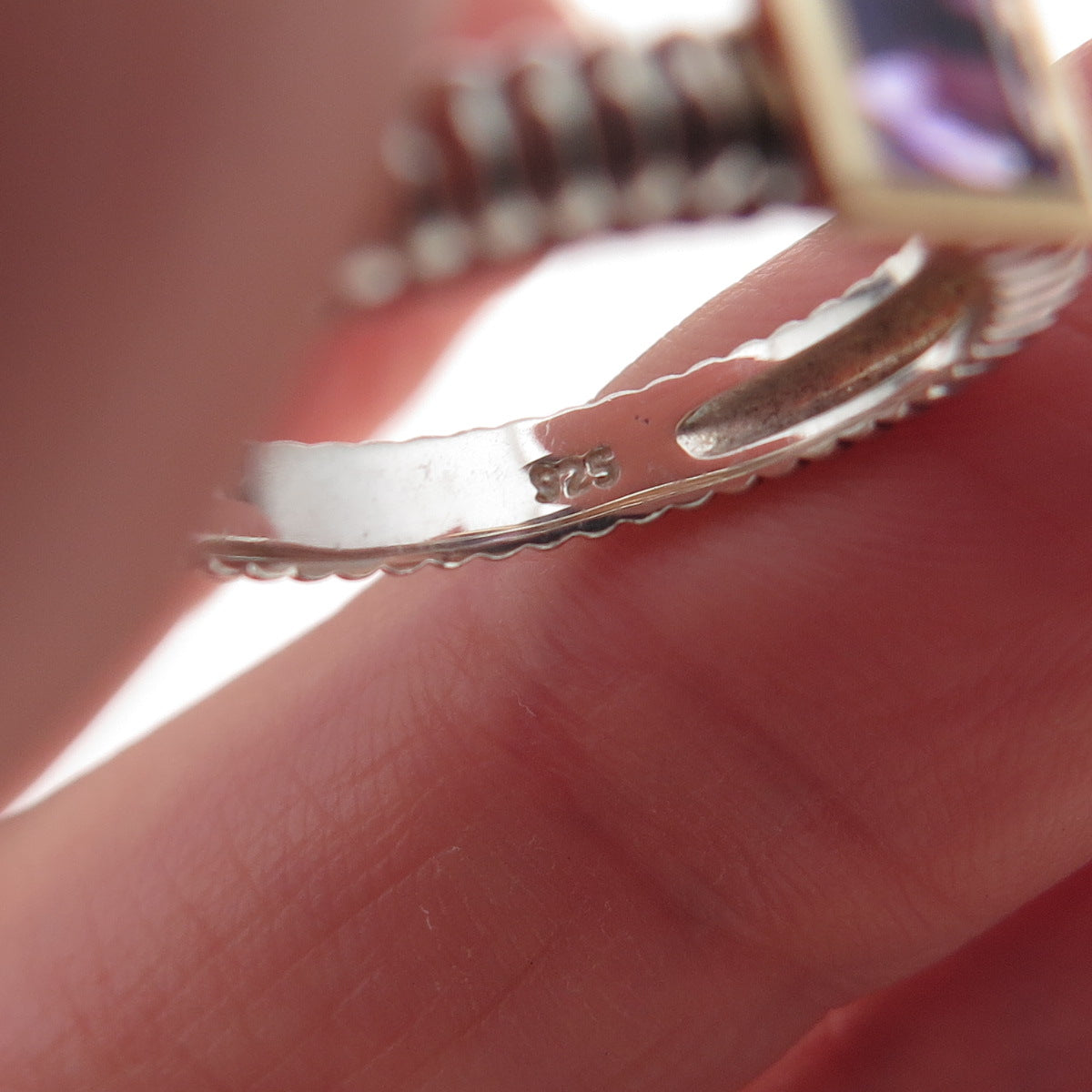 925 Sterling Silver 14K Gold Vintage Real Amethyst Ring Size 5.5