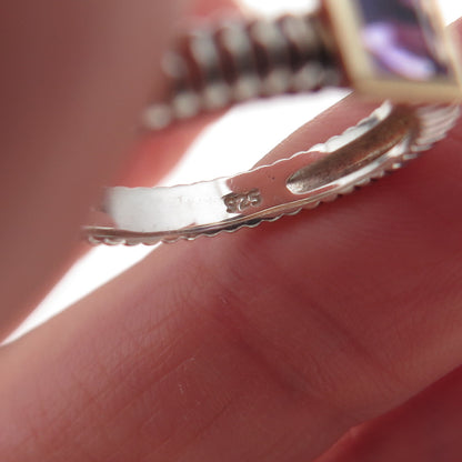 925 Sterling Silver 14K Gold Vintage Real Amethyst Ring Size 5.5