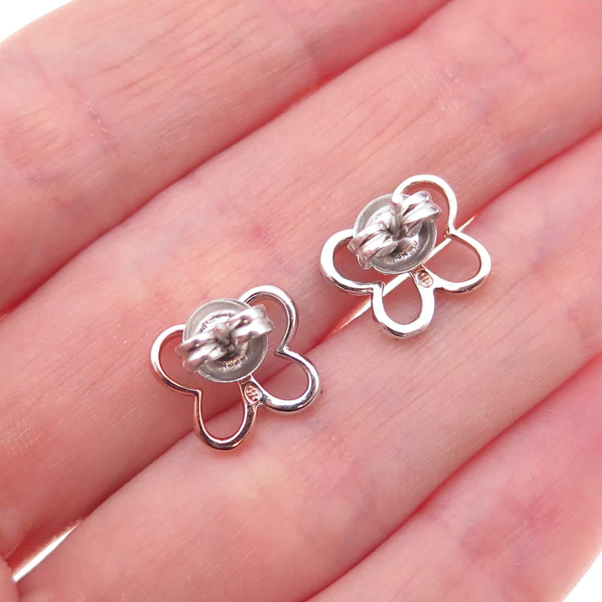 Heng Ngai 925 Sterling Silver 2-Tone Real Diamond Butterfly Stud Earrings