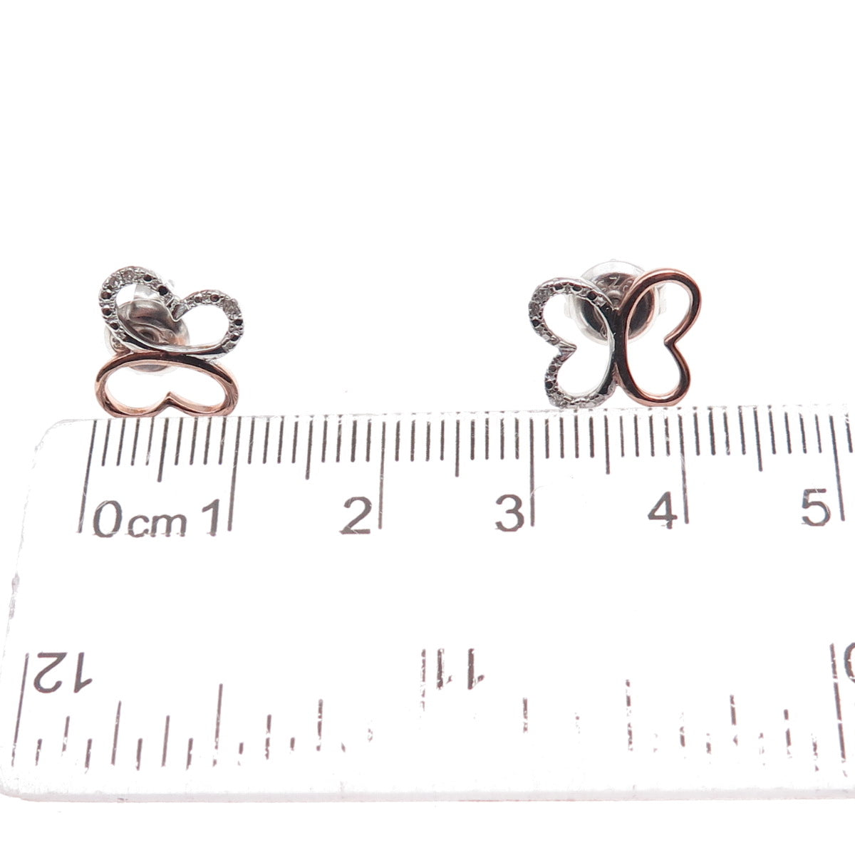 Heng Ngai 925 Sterling Silver 2-Tone Real Diamond Butterfly Stud Earrings