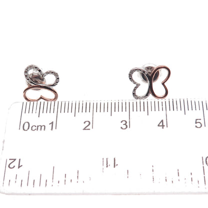 Heng Ngai 925 Sterling Silver 2-Tone Real Diamond Butterfly Stud Earrings