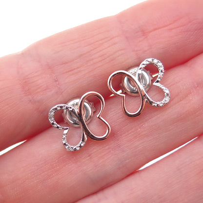Heng Ngai 925 Sterling Silver 2-Tone Real Diamond Butterfly Stud Earrings